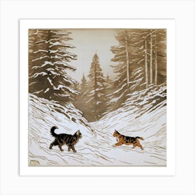 Friends Meeting In The Snow Art Print