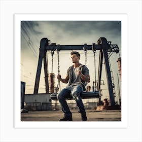 Young Man On Swing Art Print