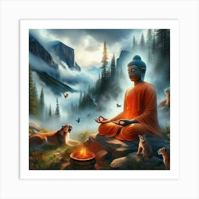 Buddha With Cougar Art Print