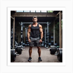 Muscular Man In Gym Art Print