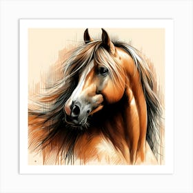 Brown Arabian Horse Head Portrait Drawing Art Print