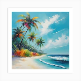 Beach With Palm Trees Art Print Art Print