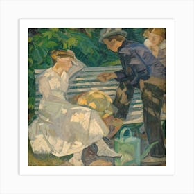 Two Children On A Bench Art Print