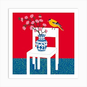 Chinoiserie Yellow Bird And Chair Art Print