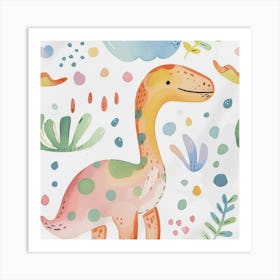 Cute Muted Pastels Pattern Dinosaur 1 Art Print