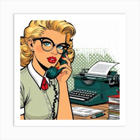 Pop Retro Office Woman Art Print