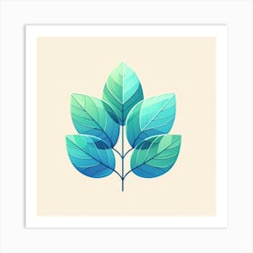 Fan of green-blue transparent leaves, Vector art 1 Art Print