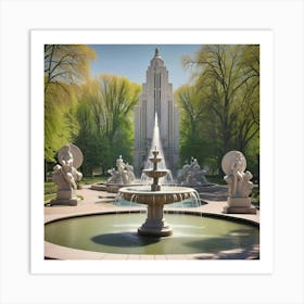 Fountain In Park Art Print