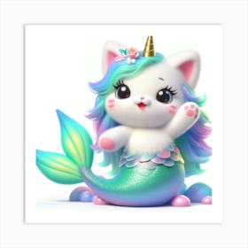 Cute Mermaid Caticorn 10 Art Print