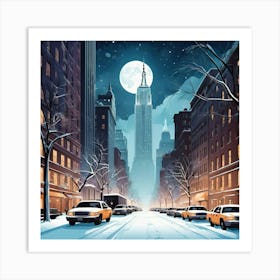 Winter Night Travel Poster New York City Usa Art Print