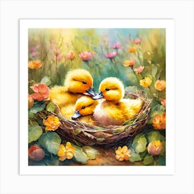 A Cute Little Ducks Sleeping Art Print