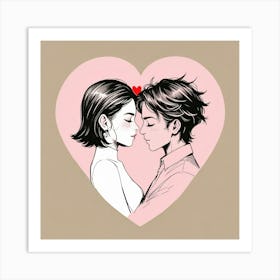 Couple Kissing In A Heart Art Print