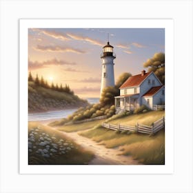 Lighthouse At Sunset 3 Art Print