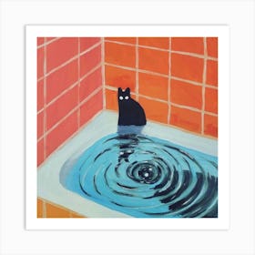 Cat In The Bath funky art Art Print