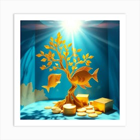 Gold Fish And Tree Art Print