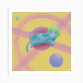 Blue Cat Sleeping in Space Art Print