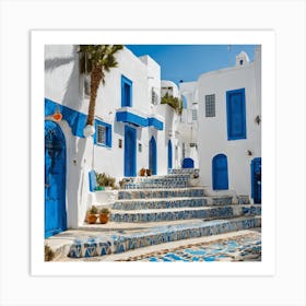 Blue And White Houses tunisia Art Print