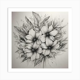 Black And White Drawing Of Flowers Art Print