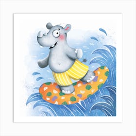 Surfin Hippo Art Print