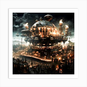 Steampunk city at night. Art Print