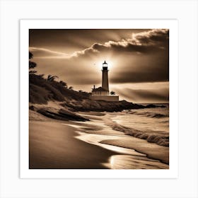 Lighthouse On The Beach Art Print