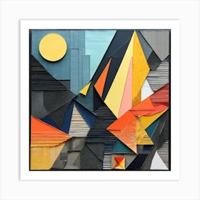 Create A Mixed Media Piece Using Abstract Shapes Cut From Colored Paper Overlaid With Charcoal Art Print