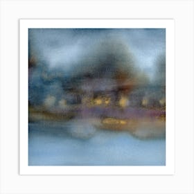 Across The Lake Blue Watercolour Square Art Print