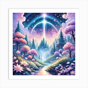 A Fantasy Forest With Twinkling Stars In Pastel Tone Square Composition 456 Art Print