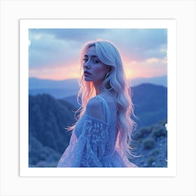 Watercolor Of Lady Gaga In A Serene, Twilight Scene With Soft Blues And Purples 1 Art Print