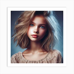 Portrait Of A Girl With Blue Eyes 2 Art Print