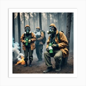 Men In Gas Masks In The Forest Art Print