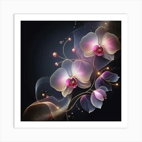 Orchids On A Black Background 1 Art Print