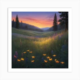 Sunset In The Meadow Paintings Art Print Art Print