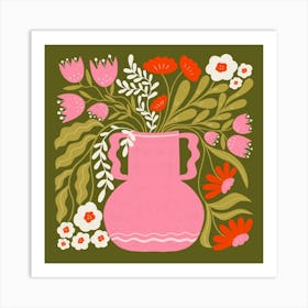 Pink Vase With Flowers Art Print