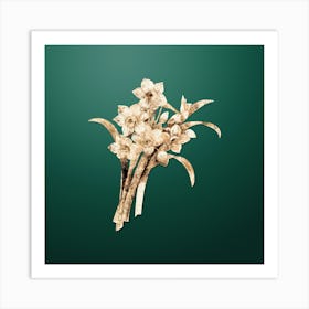 Gold Botanical Chinese Sacred Lily on Dark Spring Green n.4266 Art Print