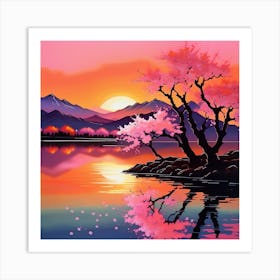 Cherry Blossoms At Sunset Art Print