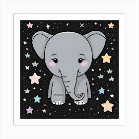 Cute Elephant With Stars Art Print