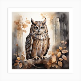 Leonardo Diffusion Xl Watercolor A Gray Brown Owl Fairytale Wo 0 (2) Art Print