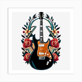 Electric Guitar With Roses 3 Art Print