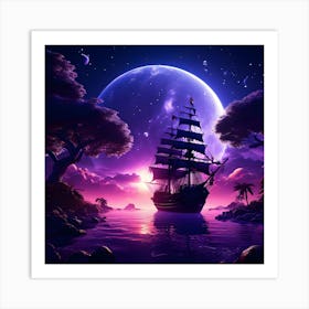 Ship In The Night Sky Art Print