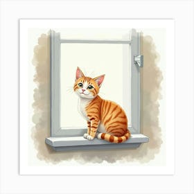 Orange Tabby Cat Sitting On Window Sill Art Print