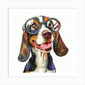 Beagle Dog With Glasses Art Print