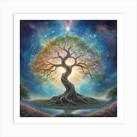 Mystical Serenity Celestial Tree Artwork Capturing The 0 Art Print