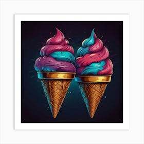 T-shirt vector, [ICE CREAM] graphic, synthwave, vivid colors, detailed, high quality 8k. - Art Print