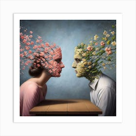Two Faces With Flowers Art Print