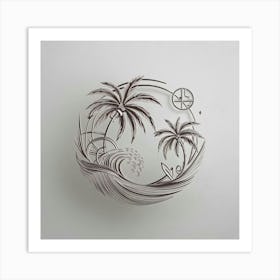 Palm Trees And Waves Art Print