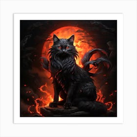 Black Cat On Fire Art Print