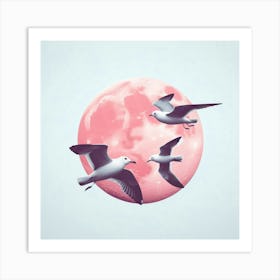 Pink Moon Seagulls Art Print