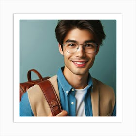 Young Man With Glasses And Backpack 1 Art Print