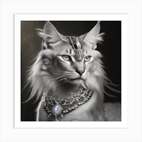 Firefly A Beautiful, Cool, Handsome Silver And Cream Majestic Masculine Main Cat Blended With A Japa (11) Art Print